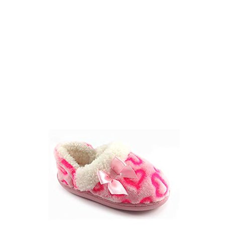 Girl's Pink Hearts Soft Loafer Style Slipper House Shoes ((4-5)